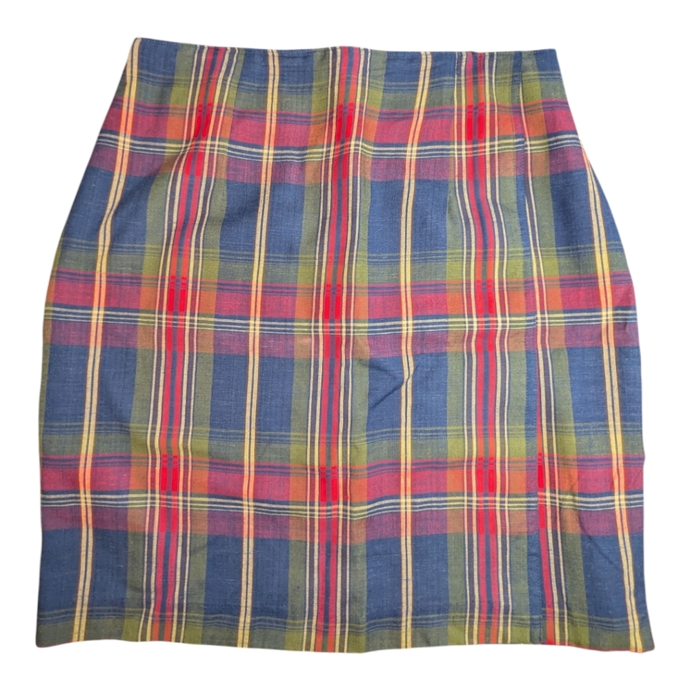 Talbots Faux Wrap Skirt. Size 12, red, blue, green plaid
